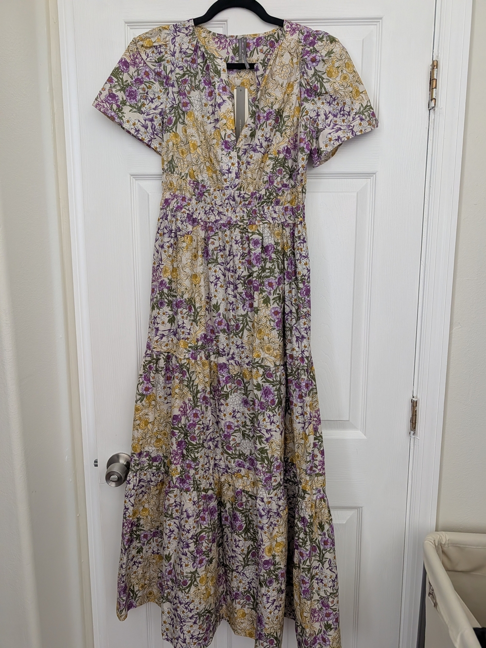 Anthropologie Floral Maxi Dress in Purple, Yellow & Cream